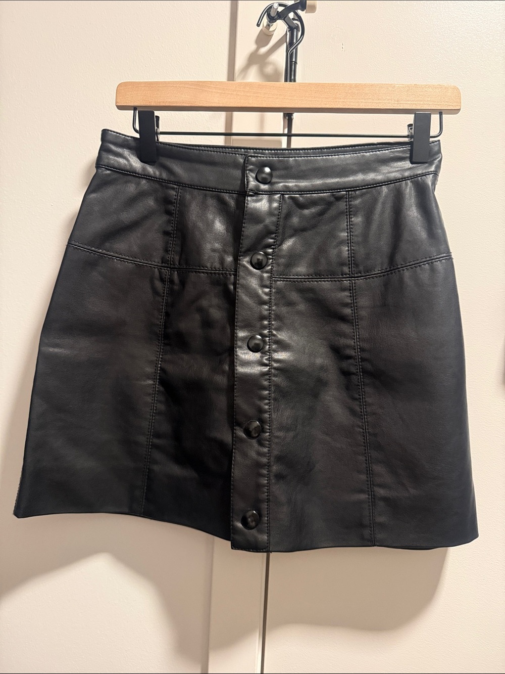Free People Black Faux Leather Button-Front Mini Skirt